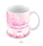 Caneca personalizada estampa rosa com frases inspiradora para amiga querida: 'Faça seu melhor todos os dias' de um lado e 'Amizade verdadeira é rara, mas é para a vida toda' do outro."