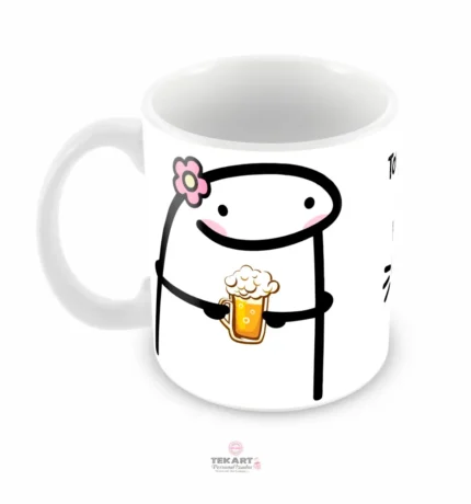 Imagem de caneca divertida com a frase 'Tomar café eu vou porque é muito cedo para cerveja', em fundo claro, destacando o design alegre e humorístico - Para ela
