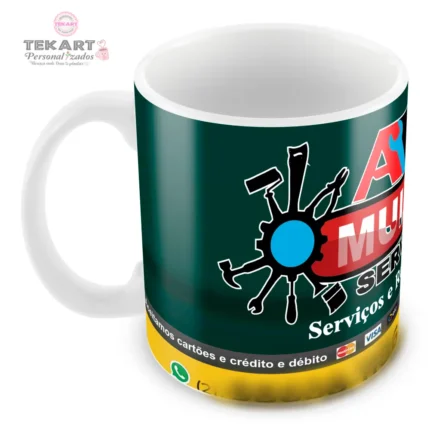 Caneca personalizada para empresas com logotipo, ideal para divulgar serviços e fortalecer a identidade da marca