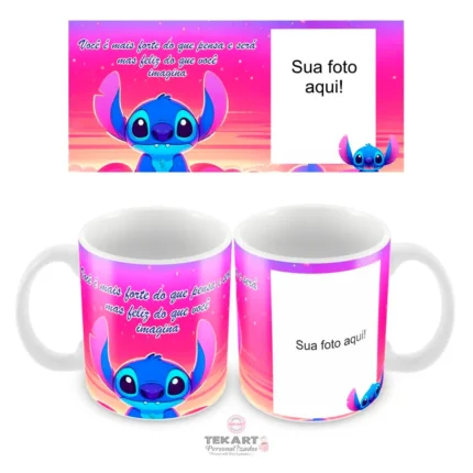 Arte Digital para Caneca - Stitch Feliz (com e sem frase)