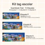 Kit de etiquetas escolares personalizadas com tema sereia, contendo 72 etiquetas em três tamanhos para identificação de materiais escolares. Produzido pela Tekart Personalizados com arte personalizada e envio para todo o Brasil.