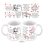 Arte Flork para caneca com mensagens românticas sobre compromisso, amor duradouro e relacionamento saudável.